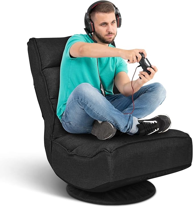 ERGOMASTER Reclining Folding Floor Gaming Chair w/ 360-Degree Swivel 5 Adjustable Positions（Black）