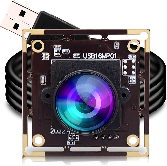 ELP 16mp Wide Angle USB Camera for Computer 180degree Fisheye Lens Webcam Board Mini UVC USB2.0 4K Video Lightburn Camera Modulewith 3.3ft/1m Cable for Laptop PC Raspberry Pi Jetson Nano