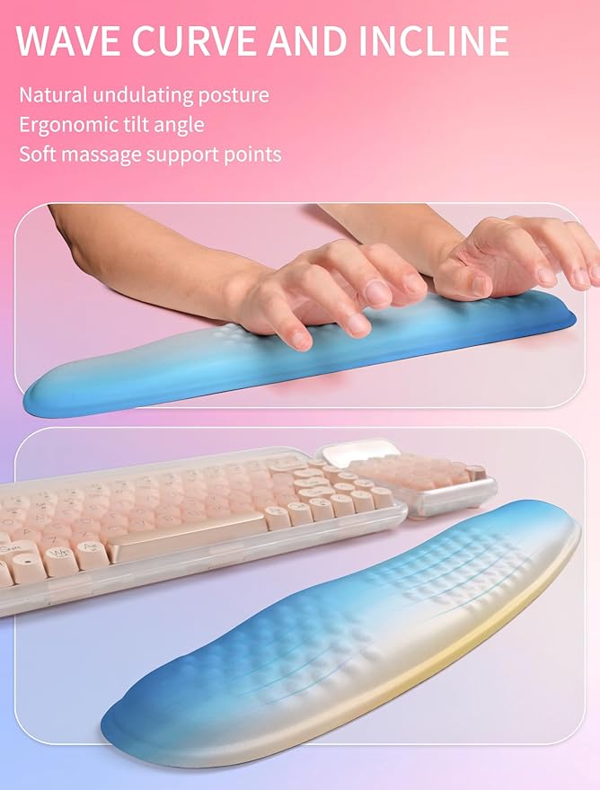Hokafenle 2in1 Combination Wave Keyboard Wrist Rest and Ergonomic Curvature Mouse Pad Wrist Support for Relieve Wrist Pain Filled with Soft Cushion Memory Foam Sunrise