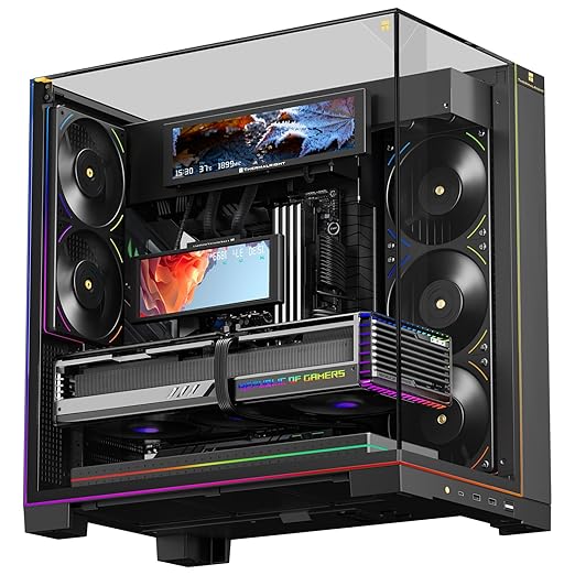 Trofeo Vision 9.16 LCD Real-Time PC Monitoring Screen 1920×480 Case Display USB Type-C Single Cable Hardware Stats and GIF Display for Desktop PC (Black)