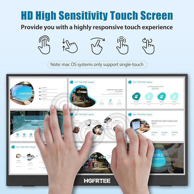 Portable Monitor Touchscreen 14 1920x1200 60Hz USB-C &amp FHD External Display Touch Screen for Laptop/Mac/Gaming/Office VESA Mountable Travel Monitor with Built-in Speakers-LCD Panels