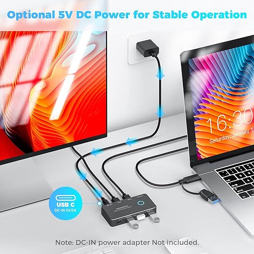 RSHTECH USB 3.0/USB C Switch 2 Computers Share 4 USB 3.0 Data Ports(3 USB-A+1 USB-C) USB Switcher Selector with 2 Cables and Controller for PC Laptop Keyboard Mouse and Printer
