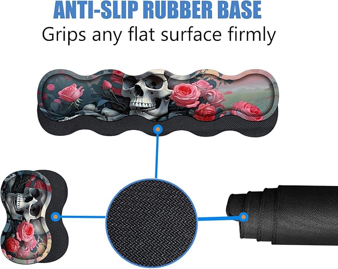 4 in 1 Ergonomic Memory Foam Mouse Pad Wrist Rest Set Large XXL Gaming Desk Pad + Keyboard Wrist Rest + Mouse Wrist Cushion + Coaster for Home Office Study Gaming Skull Roses