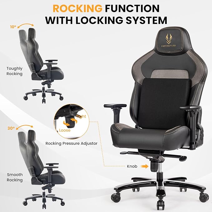 Big and Tall Gaming Chair 440LBS Gaming Chair with Metal Base Memory Foam Lumbar 4D Adjustable Armrest Computer Chair for Heavy People Ergonomic High-Back Computer Chair