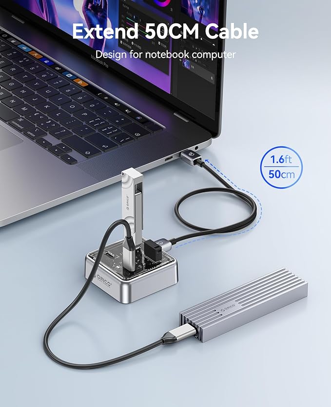 ORICO 10Gbps USB-C Hub 4-Port Zinc Alloy USB 3.2 Splitter with 2 USB-A &amp 2 USB-C Ports High-Speed Data Extender for Laptops PCs Desktops and More (1.64Ft)