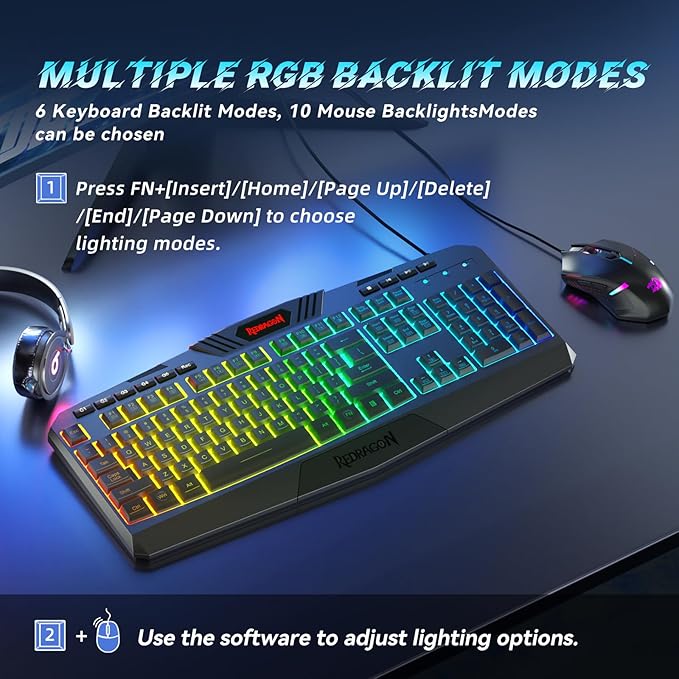 Redragon S101-3 PRO Gaming Keyboard and Mouse RGB Backlit Programmable Keyboard Mouse with Software Independent Macro Record Keys Value Combo Set New Update Version