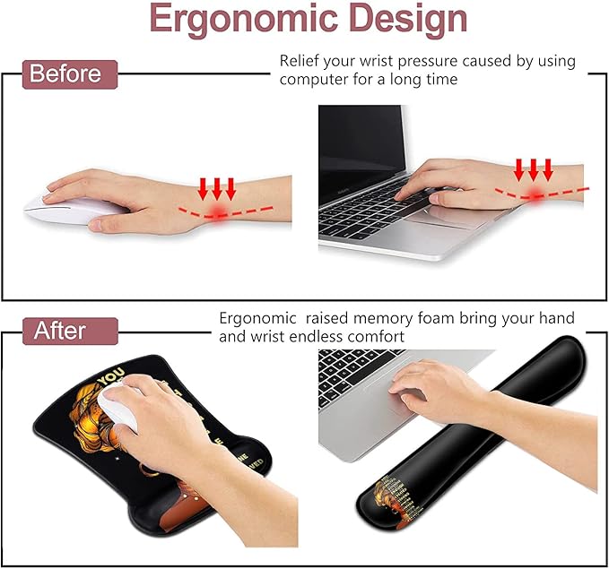 Black Mouse Pad with Stitched Edge Non-Slip Rubber Base African American Wall Art Black Woman Queen PatternOffice Accessories Desk Decor for Computers Mouse Pad and Keyboard Wrist Guard Set