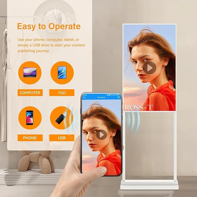 32 inch Digital Signage Kiosk 700 nits FHD Ultra-Bright Advertising Screen Floor Standing Digital Poster for Retail Displays and Trade Show Display Free Web Content Editor Android USB