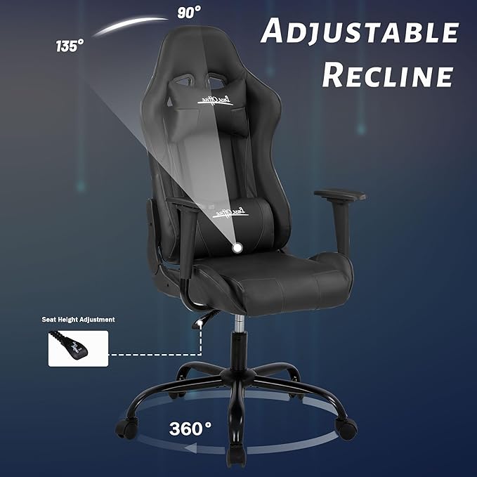 Silla Gamer Chair - Ergonomic High Back PC Gaming Recliner with Headrest &amp Lumbar Support for Adults &amp Kids Ages 8-12