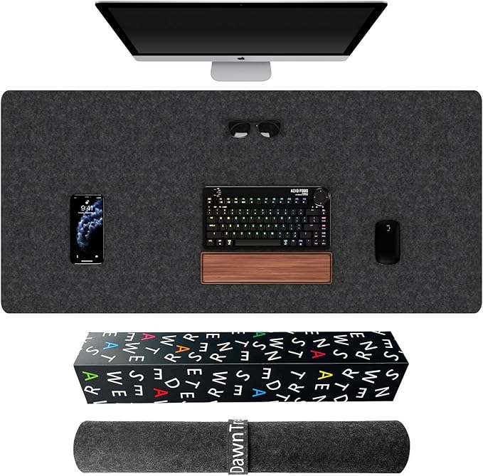 Large Felt Desk Mat39.4''x19.69'' Non-Slip Desk MatDesk Pad Protector for Keyboard ComputerDesk Accessories for Home and Office100x50CM Full Desk Mouse pad (Dark Grey)