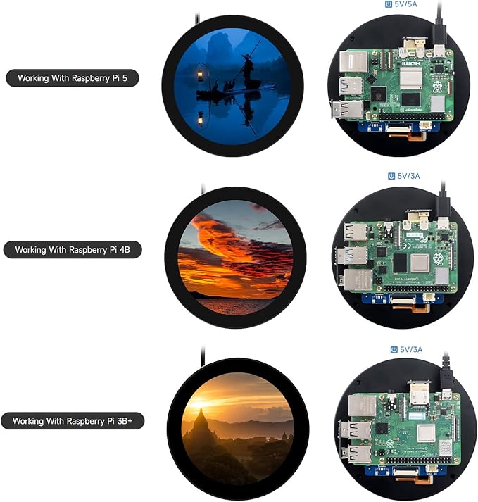 waveshare 3.4inch HDMI Round Touch Display 800×800 Resolution IPS 10-Point Touch Compatible with Raspberry Pi 5/4B/3B/Zero/Zero W/Zero 2W/Pico/Pico W/Pico WH Support Jetson Nano and Mini PC