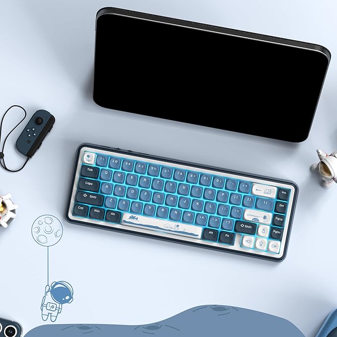 dagaladoo Apollo PBT Keycap SetBlue/Dark Blue/White Custom Keycaps Cute Dye Sublimation Keyboard KeycapsMOA Profile Key caps for 100% 75% 65% 60% TKL US Layout Mechanical Keyboard