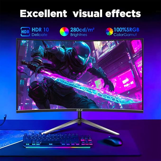 32 Inch Curved Gaming Monitor with 240Hz Refresh Rate 1ms GTG HDR600 1500R Curvature 1080P Resolution 122% sRGB FreeSync G-Sync Compatible DP and HDMI Ports VESA Mount for Competitive Gamers