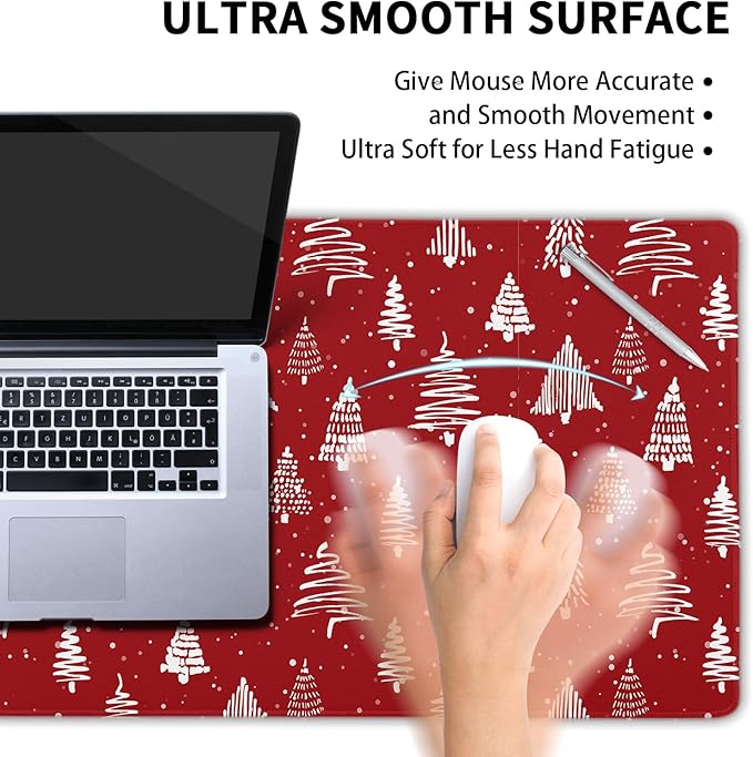 aportt Red Christmas Mouse Pad Christmas Tree Xmas Holiday Winter Extended Desk Mat 80X30 cm Non-Slip Rubber Base Stitched Edge Large XL Mousepad for Desk Gaming Laptop Desktop31.5×11.8 Inch