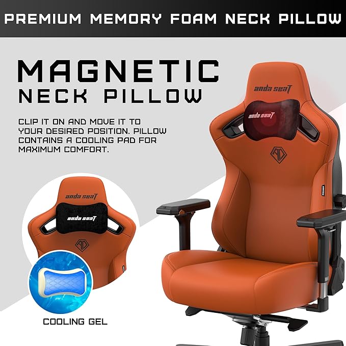 Anda Seat Kaiser 3 Large Gaming Chair for Adults - Ergonomic Orange PVC Leather Gaming Seat with Lumbar Support Comfortable Office Chair with Neck Support - Heavy Duty Wide Computer Seat