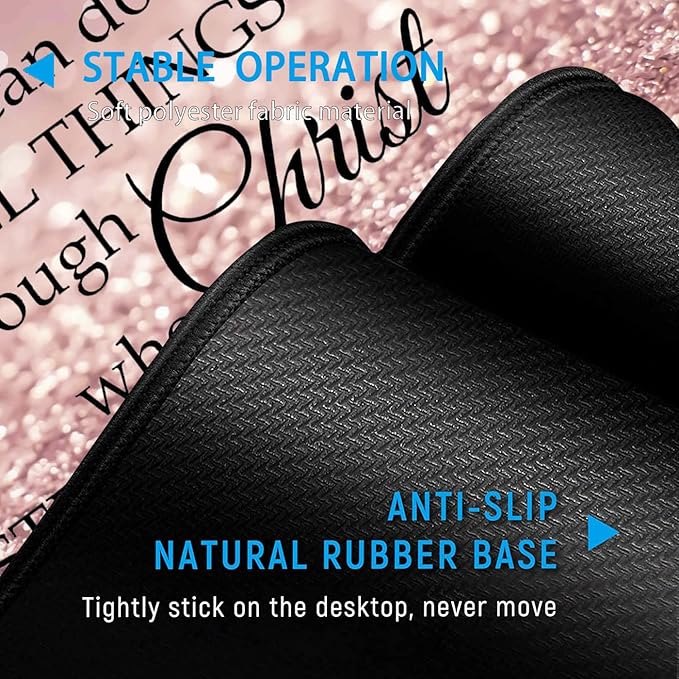 Pink Gaming Mouse PadLarge Mouse Pad with Stitched EdgeNon-Slip Base Office Desk Pad Ergonomic Keyboard Wrist Rest SetWaterproof Writing Pad Philippians 4：13 Bible Verse Extended XXL Desk Mat