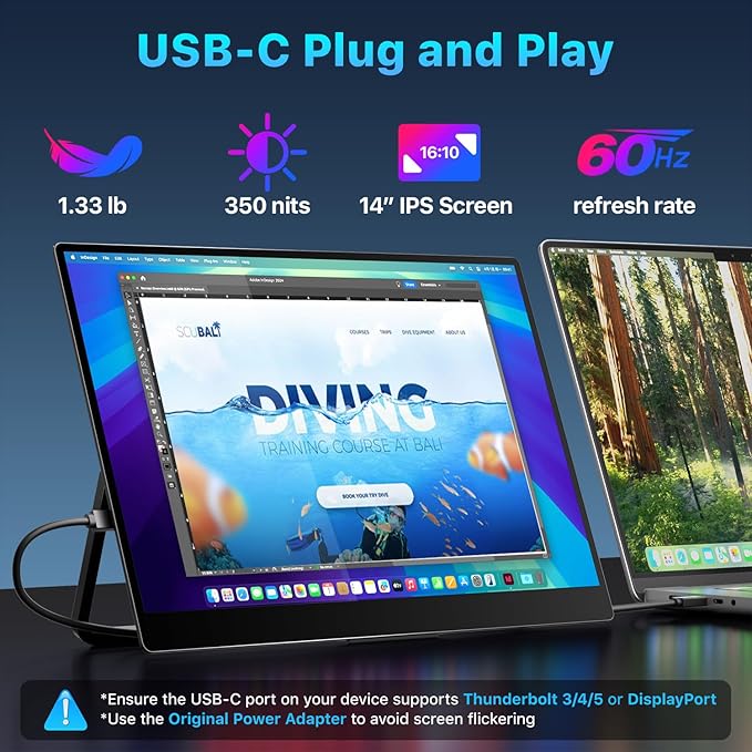 Portable Monitor 14 inch 4K 3840X2400 100000:1 100% DCI-P3 OLED HDMI USB-C Travel Monitor for Laptop MacBook PC Surface PS5 Xbox External Display with Kickstand &amp Speakers VESA Compatible