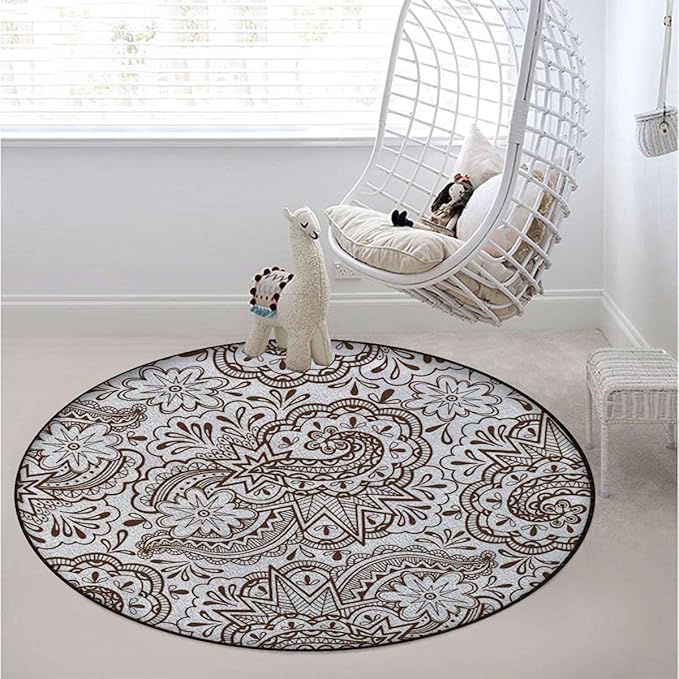 Cream Non-Slip Area Rug Small Accent Distressed Throw Rugs Floor Carpet for Door Mat Entryway Bedrooms Laundry Room Decor Antique Victorian Style Old Country Diameter 59 in
