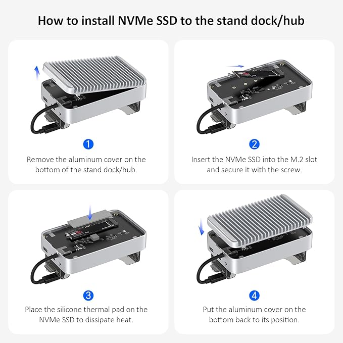 Qwiizlab 40Gbps Mac mini M4/M4 Pro Stand Hub with NVMe SSD Enclosure Docking Station with USB-C 10Gbps USB-A 10Gbps TF/SD 4.0 Card Readers 312MB/s USB-A 2.0 Fits M.2 PCIe up to 8TB
