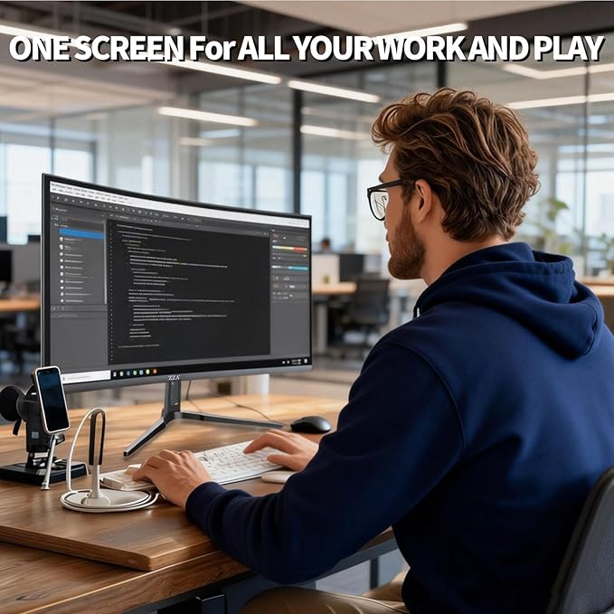 ZZA 32 Curved Gaming Monitor 4k UHD(3840 * 2160P) VA Screen 1500R 144Hz/160Hz Computer Moniter Supports AMD Freesync 120% sRGB HDR10 Wall Mountable Installs(HDMI 2.1 * 2/DP 1.4 * 2)-Black