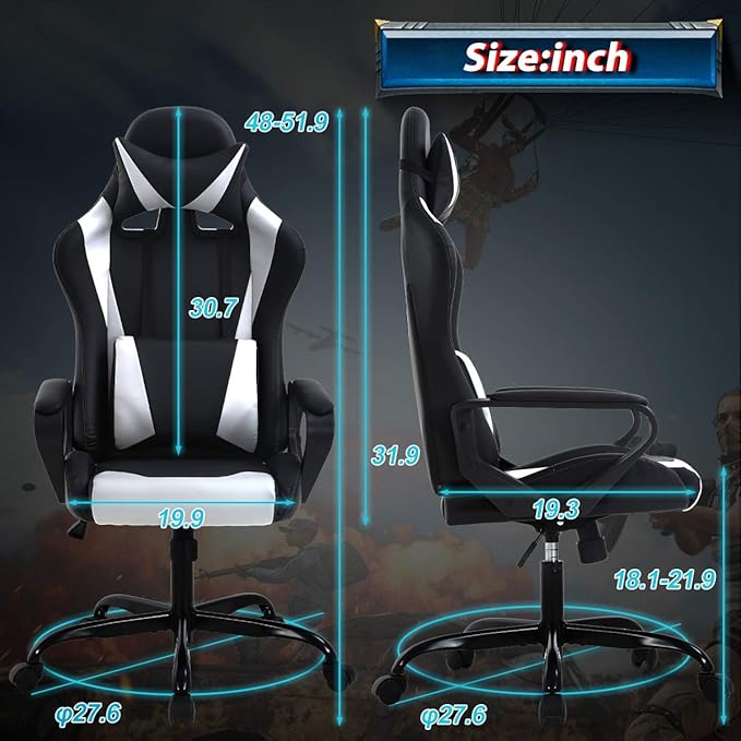 Modern Gaming Chair Ergonomic High Back PU Leather Office Chair with Lumbar Support White