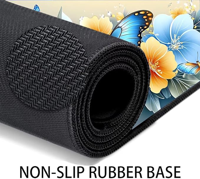 Large Mouse Pad Butterfly Desk Mat Blue Office Gaming Mouse Pad with Stitched Edges 40x20in Extended Mousepad with Non-Slip Waterproof Rubber Base for PC Laptop Desk Home Office Accessories a-1438