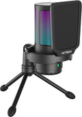 IXTECH USB Gaming Microphone for PC RGB Condenser Microphone with Tripod Stand Pop Filter Rotate Gain Button and Quick Mute Noise Cancellation Computer Mic for Streaming Gaming Podcasting