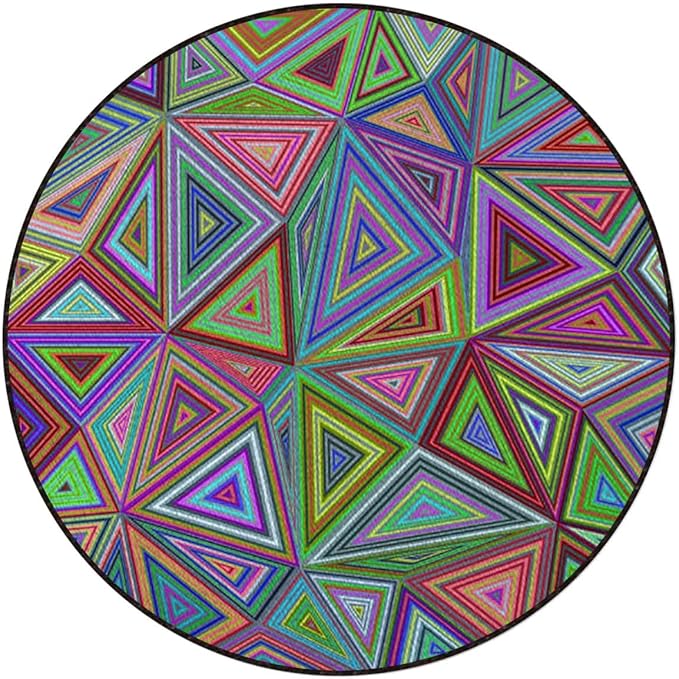 Multicolor Round Area Rug Machine Washable Non Slip Indoor Sofa Floor Area Mat Carpet for Living Room Sofa Bedroom Nursery Decor Modern Design in Rainbow Colors Triangles Diameter 47.2 in