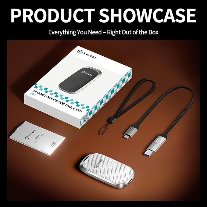 PHIXERO P20 External Portable SSD 512GBup to 2050Mb/sExternal Solid State Drives with 2 in 1 USB C Cable with LED IndicatorUSB 3.2 Gen 2 Portable Hard Drive for iPhone 15/16 PRO Mac PC &amp Lapt