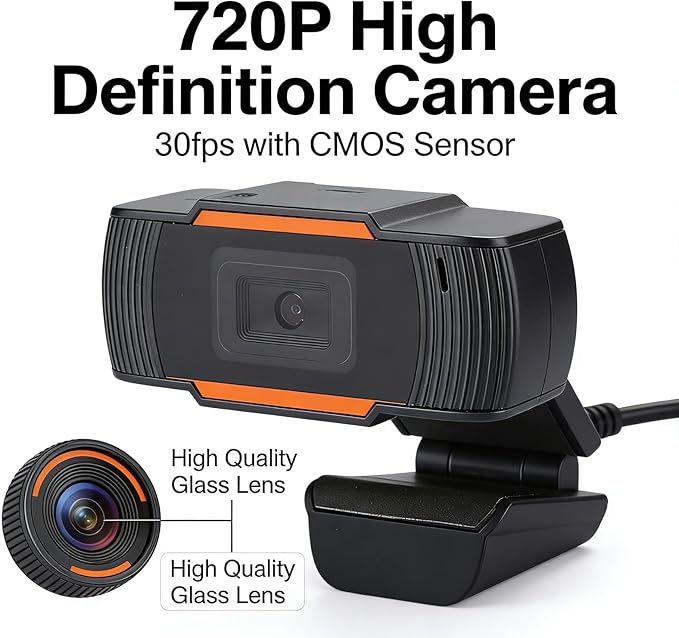 720P High Definition Webcam Camera USB 2.0 Digital PC Laptop Desktop Compatible - True Color Image Automatic White Balance Video Conferencing Ready