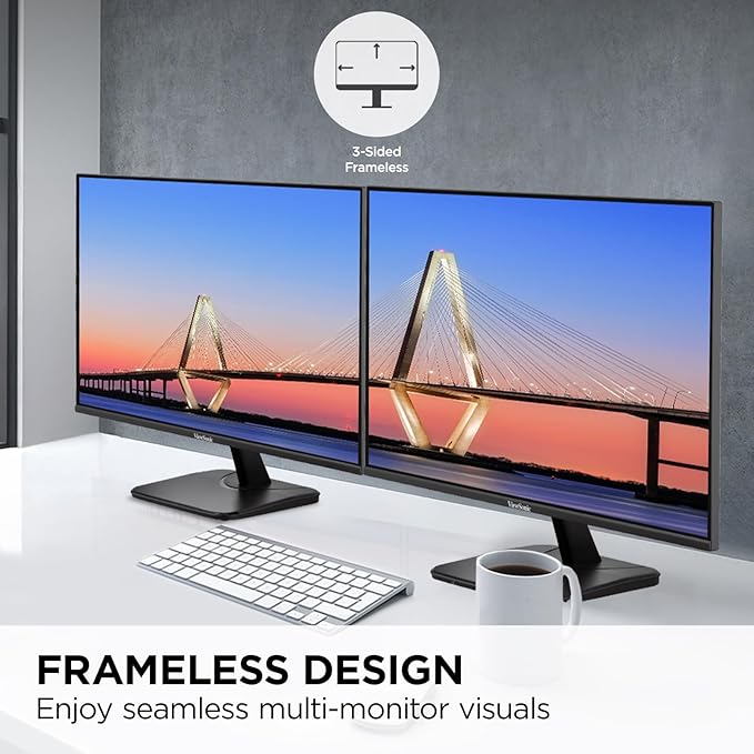 ViewSonic VA2456A-MHD 24 Inch IPS 1080p Monitor with 120Hz Eye Care HDMI DisplayPort and VGA Inputs for Home and Office