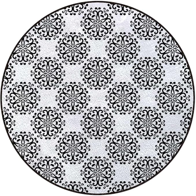 Grey White Gaming Chair Mat Office Chair Mat for Carpeted Round Area Rug Swivel Chair Mats for Hardwood Floor Tree with Leaves Inside Circles Monochrome Diameter 35.4 in