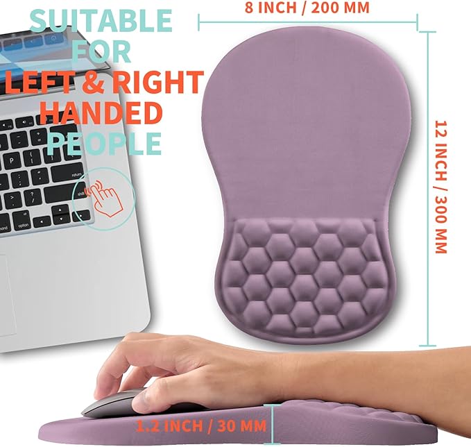 Ergonomic Mouse Pad Wrist Support with Memory Foam Massage Bulge Carpal Tunnel Pain Relief Mousepad Wrist Rest for Mouse(12x8 inch Purple)