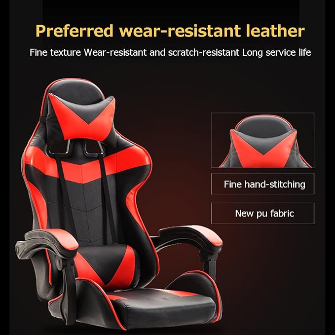 Ergonomic Gaming Chair Iron backrest Comfortable Breathable Office Chair Height Adjustable Computer Chair with Footstool Metal Reclining(BlackBlue_Without)