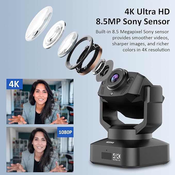 4K PTZ Webcam Kits NexiGo N990 (Gen 2) UHD 2160P Webcam with 5X Digital Zoom Sony Starvis Sensor Position Preset Flexible Mini Tripod for Skype/Teams/Zoom Meetings