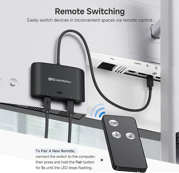 Cable Matters 20Gbps USB C Switch for 2 Computers Up to 8K@30Hz on Windows 4K@60Hz on macOS 140W PD for Sharing a USB-C/Thunderbolt 4 Monitor or Dock (Not Work with Captive Cable Docks) Black