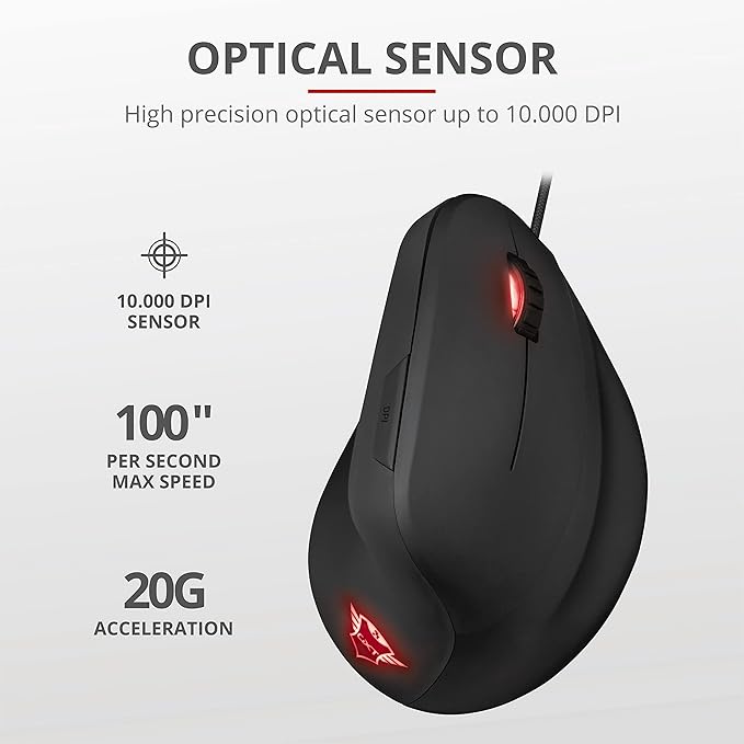 Trust Gaming GXT 144 Rexx Vertical Ergonomic Gaming Mouse 250-10000 DPI 6 Buttons Black