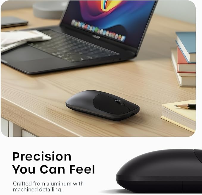 Satechi Slim EX Wireless Mouse Multi-Device Bluetooth &amp 2.4GHz Connection for macOS Windows iPadOS and Android Silent Clicks Anodized Aluminum Shell USB-C Rechargeable Battery Space Black