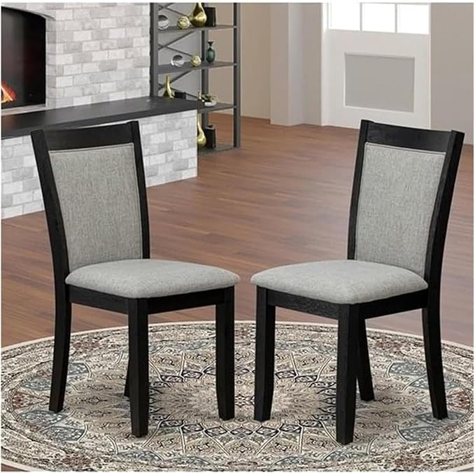 Adjustable Office Computer Chair with Armrest 1pcs Linen Fabric Padded Solid Wood Back Dining Chairs Wirebrushed Black