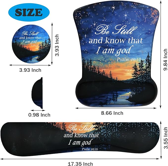 Keyboard Wrist Support + Wrist Mousepad + Coaster Combination Non-Slip PU Base with Gel Memory Mousepad Suitable for Gaming Office Pain Relief Mousepad Set - Starry Sky Bible