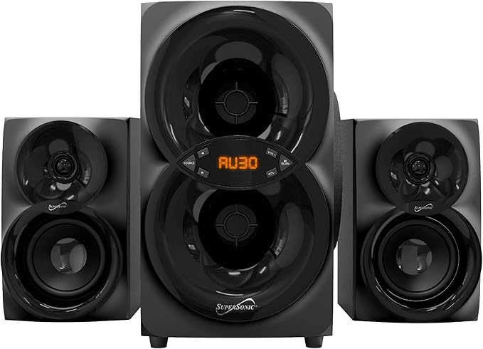 Supersonic SC-1136BT 2.1 CH Multimedia Bluetooth Speaker System 30W RMS with Deep Bass Subwoofer Bluetooth 5.3 USB &amp AUX Input FM Radio Remote Control Full-Range Audio for TV PC Movies &amp