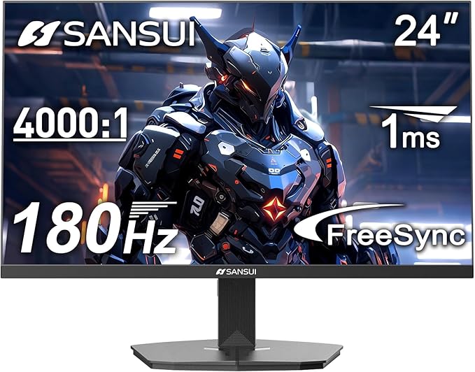 SANSUI 24 Inch Gaming Monitor 180Hz DP 1.4 &amp HDMI 2.0 Ports High Refresh Rate Computer Monitor Racing FPS RTS Modes 1ms Response Time 110% sRGB (ES-G24F4 HDMI Cable Included)