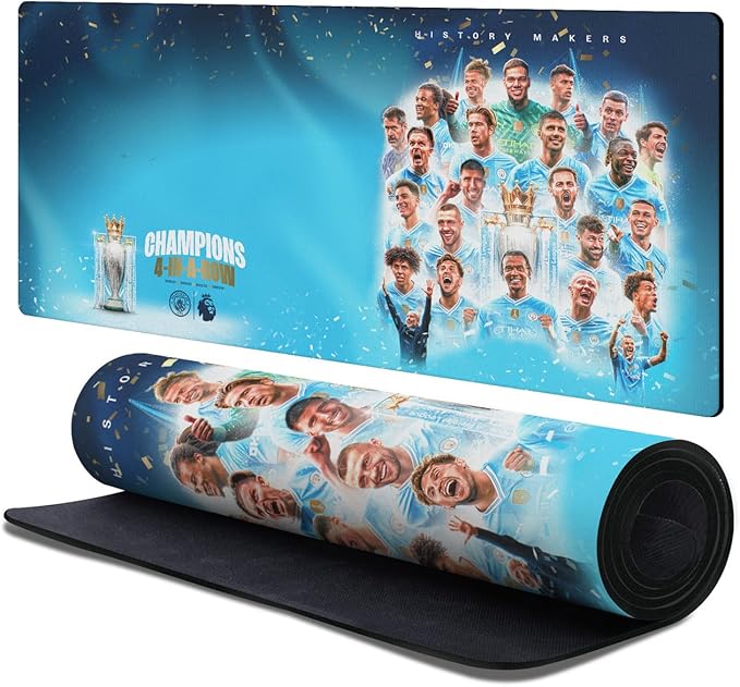 Head Case Designs Officially Licensed Manchester City Man City FC Champions Crest Kits &amp Players 37.4 x 15.75 x 0.16 inches (900 x 400 mm) - XL Gaming Office Desk PC Keyboard Mouse Mat Pad
