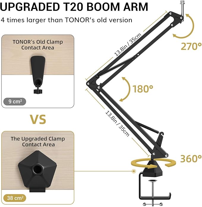 TONOR XLR Condenser Microphone Professional Cardioid Studio Mic Kit with T20 Boom Arm Shock Mount Pop Filter for Recording Podcasting Voice Over Streaming Home Studio YouTube (TC20)
