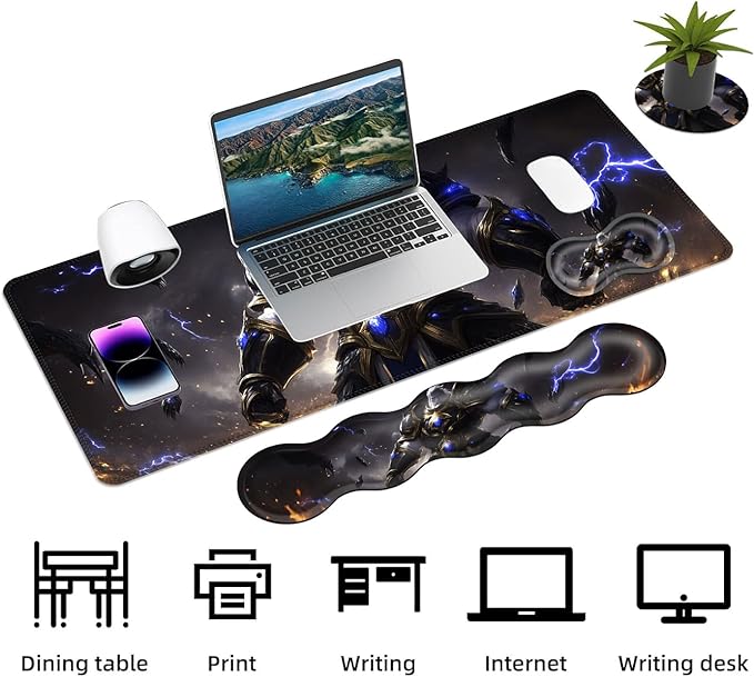Keyboard Mouse Pad Set Extended Gaming Mouse Pad+Ergonomics Keyboard Wrist Rest Support Memory Foam Easy Typing Pain Relief 4Pcs XL Ultra Thick Desk MatCool Man