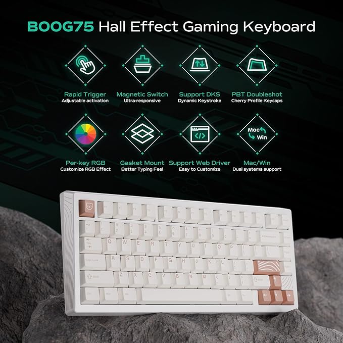 BOOG75 75% Gaming Keyboard with GATERON KS-37B Magnetic Switches Rapid Trigger Toggle Hall Effect Keyboard Hot Swappable Gasket Mount Wired Custom Aluminum HE Key Board for Laptop PC (White)