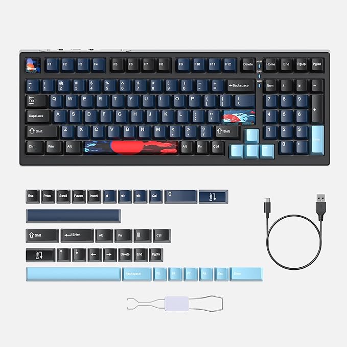 Owpkeenthy 96 Gaming Keyboard Gasket Mounted100% Full Size Mechanical Keyboard Hot Swappable with Sound Absorbing Foam Pre-lubed Linear Switch South-Facing RGB Backlit for PC Laptop (Deep Sea)