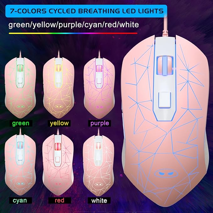 Gaming Keyboard and Mouse Combo K1 RGB LED Backlit Keyboard with 104 Keys Computer PC Gaming Keyboard for PC/Laptop (Pink)