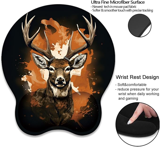 Mouse Wrist Rest and Keyboard Wrist Rest Pad+ Coaster Set Non-Slip Rubber Base Smooth Surface Ergonomic Gaming Mouse Pad for Easy Typing and Pain Relief Camo Tree Deer