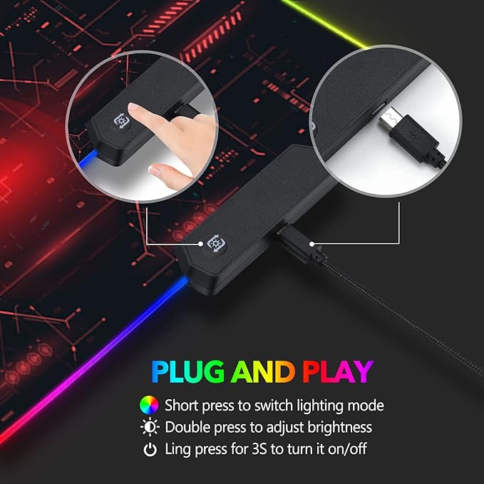 AIMSA Large Gaming Mouse Pad RGB Keyboard Led Mousepad Extended 35.4 x 15.8 inch Non-Slip Rubber Base with 14 Lighting Modes Desk Mat Red Circuit Board Motherboard